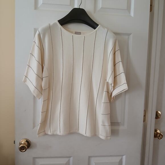 Chico’s Womens Size 2 Ivory Gold Metallic Shimmer Knit Pullover Sweater Top - Picture 2 of 12